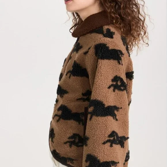 The Great. Pasture Fleece Jacket w horse print and brown collar, S (1), EUC - Picture 2 of 10